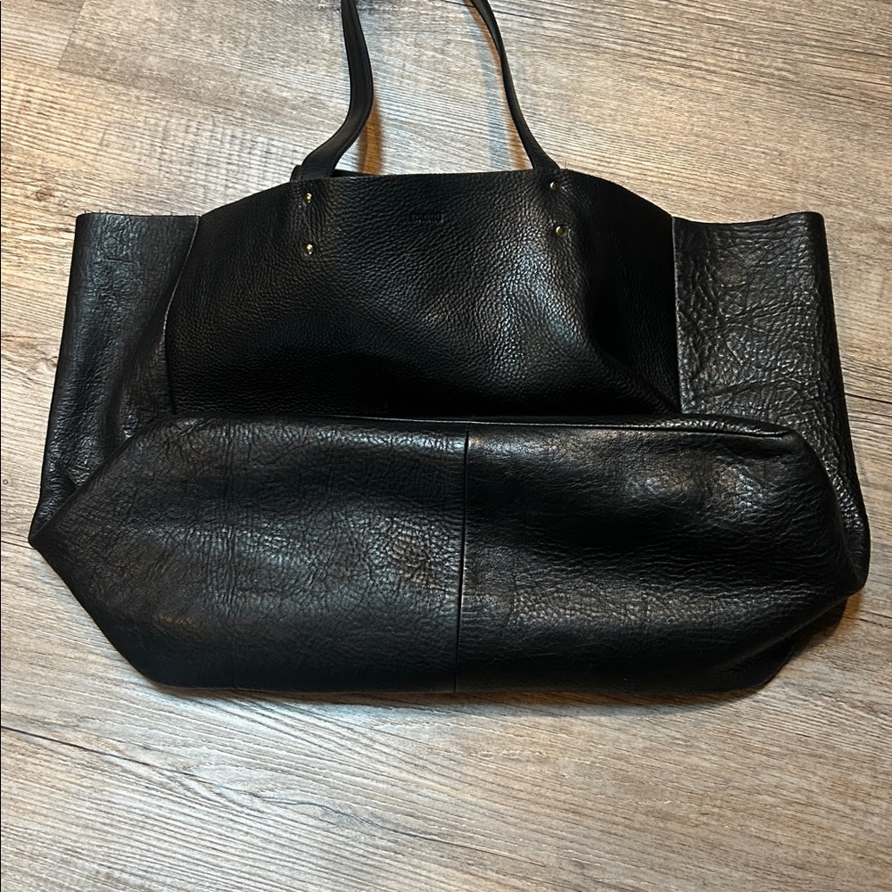 Baggu Black vintage Leather xl oversized Tote bag - Picture 9 of 9